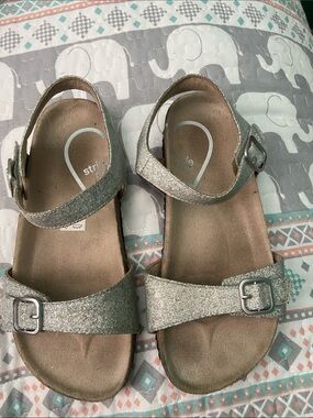 Stride Rite Girls Glitter Buckle Sandals in Silver